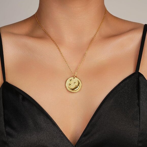 Stylish Gold Plated Dainty Initial Necklace with Clover and Star Charms - 16.5'' - Picture 5 of 5